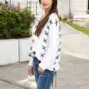  V-Neck Waffle Knit Sweater with Cross Stitch Detailing and Long Sleeves