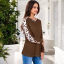  Waffle Knit Top with Leopard Print Contrast and V-Neck Detail