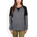 Gray Large Long Sleeve Waffle Knit Top with Raglan Color Block Sleeves and Crew Neck