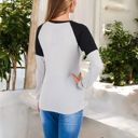 Gray Large Long Sleeve Waffle Knit Top with Raglan Color Block Sleeves and Crew Neck