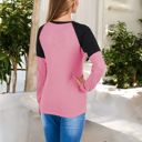 Pink Large Long Sleeve Waffle Knit Top with Raglan Color Block Sleeves and Crew Neck