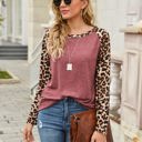 Pink Large Leopard Print Long Sleeve High-Low Top with Rounded Neckline