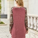 Pink Large Leopard Print Long Sleeve High-Low Top with Rounded Neckline