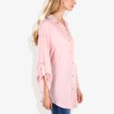  Long Sleeve Button-Down Shirt with Roll-Up Sleeves and Front Pocket Casual Loose Fit Blouse