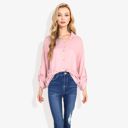  Long Sleeve Button-Down Shirt with Roll-Up Sleeves and Front Pocket Casual Loose Fit Blouse