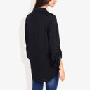 Black Large Long Sleeve Button-Down Shirt with Roll-Up Sleeves and Front Pocket Casual Loose Fit Blouse