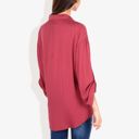 Red Large Long Sleeve Button-Down Shirt with Roll-Up Sleeves and Front Pocket Casual Loose Fit Blouse