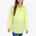 Green Large Long Sleeve Button-Down Shirt with Roll-Up Sleeves and Front Pocket Casual Loose Fit Blouse