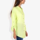 Green Large Long Sleeve Button-Down Shirt with Roll-Up Sleeves and Front Pocket Casual Loose Fit Blouse