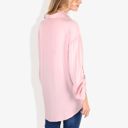 Pink Large Long Sleeve Button-Down Shirt with Roll-Up Sleeves and Front Pocket Casual Loose Fit Blouse