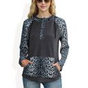  Leopard Contrast Long Sleeve Hoodie with Kangaroo Pocket