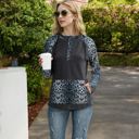 Black Large Leopard Contrast Long Sleeve Hoodie with Kangaroo Pocket