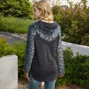 Black Large Leopard Contrast Long Sleeve Hoodie with Kangaroo Pocket