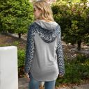 Gray Large Leopard Contrast Long Sleeve Hoodie with Kangaroo Pocket