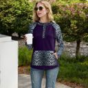 Purple Large Leopard Contrast Long Sleeve Hoodie with Kangaroo Pocket