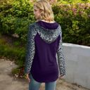 Purple Large Leopard Contrast Long Sleeve Hoodie with Kangaroo Pocket