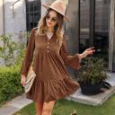 Brown Medium Long Sleeve Tiered Mini Dress with Button Front and Animal Print