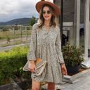 Beige Large Long Sleeve Tiered Mini Dress with Button Front and Animal Print