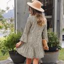 Beige Large Long Sleeve Tiered Mini Dress with Button Front and Animal Print