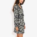  Long Sleeve Floral Print Mini Dress with V-Neck and Tie Front Detail Casual Outfit