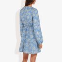 Blue Large Long Sleeve Floral Print Mini Dress with V-Neck and Tie Front Detail Casual Outfit