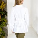 White Large Long Sleeve V-Neck Peplum Blouse with Elastic Waist