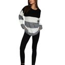  Off-Shoulder Color Block Knit Sweater with Long Sleeves