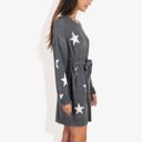  Star Knit Pattern Long Dolman Sleeve Cuffed Belted Tunic Sweater Dress