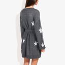  Star Knit Pattern Long Dolman Sleeve Cuffed Belted Tunic Sweater Dress