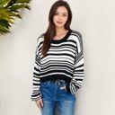 Black Large Striped Knit Sweater with Long Sleeves and Relaxed Fit