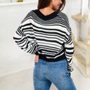 Black Medium Striped Knit Sweater with Long Sleeves and Relaxed Fit