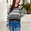 Black Medium Striped Knit Sweater with Long Sleeves and Relaxed Fit