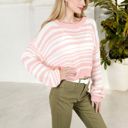 Pink Large Striped Knit Sweater with Long Sleeves and Relaxed Fit