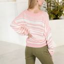 Pink Large Striped Knit Sweater with Long Sleeves and Relaxed Fit