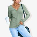  Solid Color Long Sleeve V-Neck T-Shirt Tops