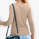 Beige Large Solid Color Long Sleeve V-Neck T-Shirt Tops