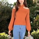  Turtleneck Cold Shoulder Cropped Long Sleeve Sweater