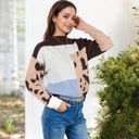  Color Block Knit Sweater with Animal Print and Long Sleeves