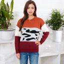  Animal Print Color Block Sweater with Long Sleeves