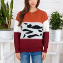  Animal Print Color Block Sweater with Long Sleeves