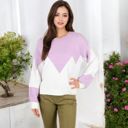  Zigzag Color Block Sweater with Long Sleeves and Crew Neck