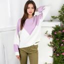  Zigzag Color Block Sweater with Long Sleeves and Crew Neck