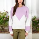  Zigzag Color Block Sweater with Long Sleeves and Crew Neck