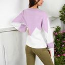  Zigzag Color Block Sweater with Long Sleeves and Crew Neck