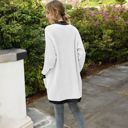 White Large Open Front Knit Cardigan with Contrast Trim and Pockets