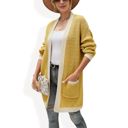 Yellow Large Open Front Knit Cardigan with Contrast Trim and Pockets