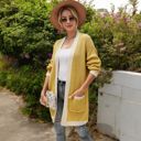 Yellow Large Open Front Knit Cardigan with Contrast Trim and Pockets