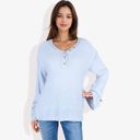  Long Sleeve V-Neck Henley Knit Sweater with Button Details