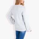 Gray Medium Long Sleeve V-Neck Henley Knit Sweater with Button Details