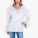 Gray Small Long Sleeve V-Neck Henley Knit Sweater with Button Details